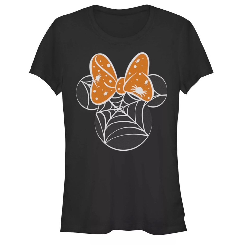 Disney Halloween Minnie Mouse Spider Web Head Crew Neck Graphic Tee L